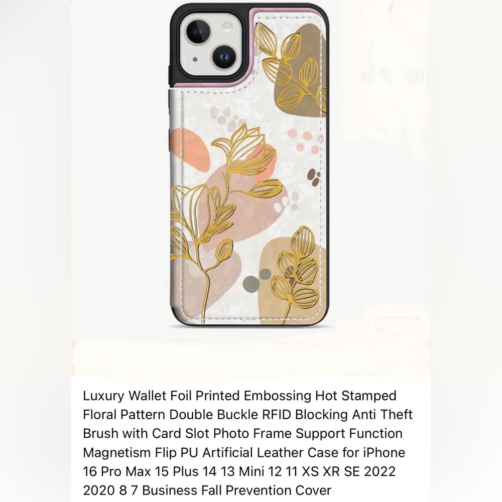 Cellphone Wallet, Floral Pattern Double Buckle RFID Blocking Anti Theft